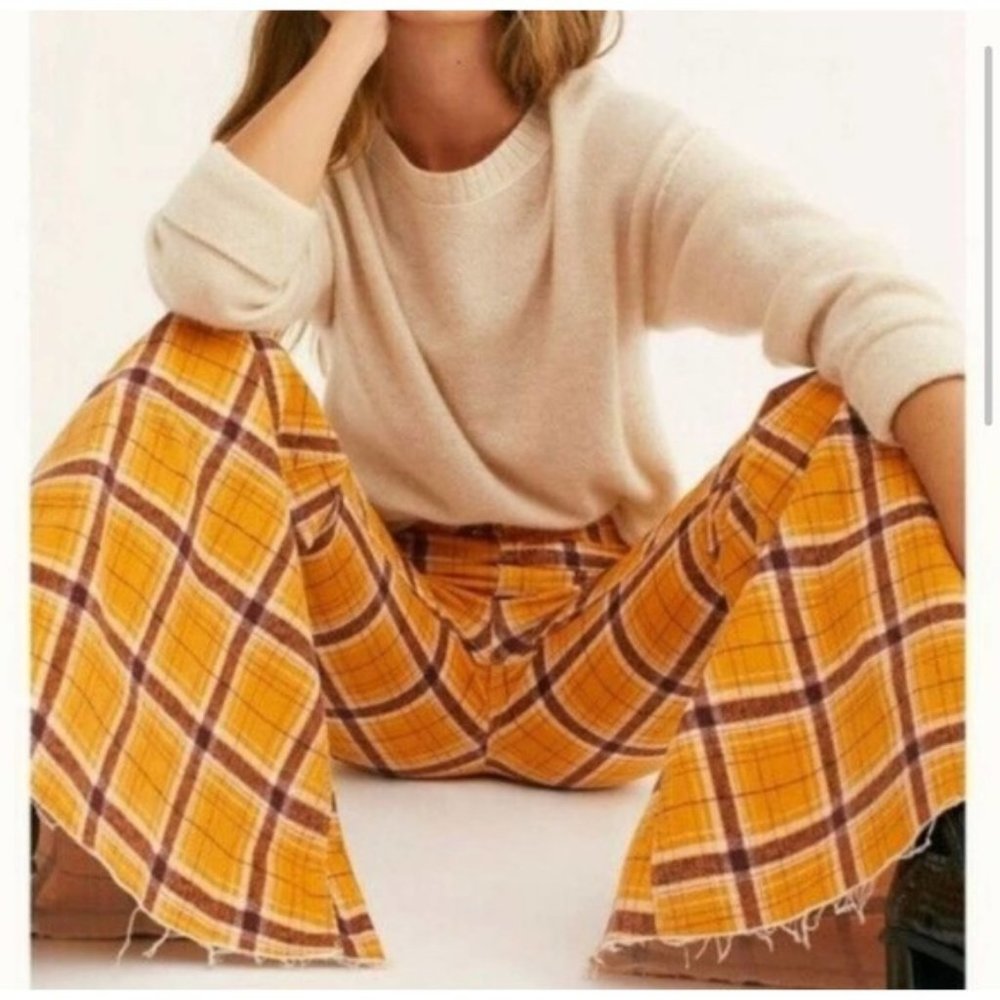 Free People Just Float On Yellow Plaid Jeans 29 NWT - Picture 3 of 7